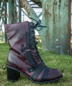 YL En Bloom | Purple Patch Work Combat Ankle Boot