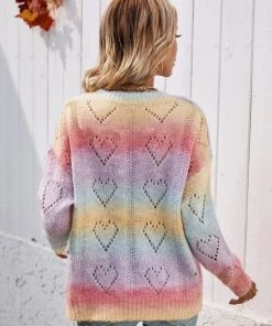 MY Smaibulun | Tie-Dye V Neck Heart Perforation Sweater - Pink Clothing 19 MY Smaibulun | Tie-Dye V Neck Heart Perforation Sweater - Pink Clothing