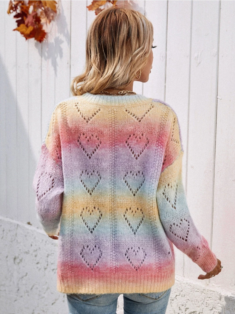 MY Smaibulun | Tie-Dye V Neck Heart Perforation Sweater - Pink Clothing 10 MY Smaibulun | Tie-Dye V Neck Heart Perforation Sweater - Pink Clothing