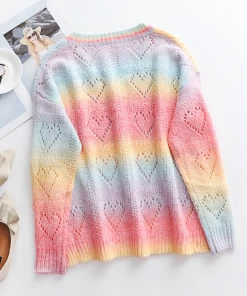 MY Smaibulun | Pink V Neck Heart Perforation Tie-Dye Sweater New In Clothing