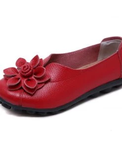 ATC Floral-Accent Round Toe Leather Flats Pumps - MAMA LOVE