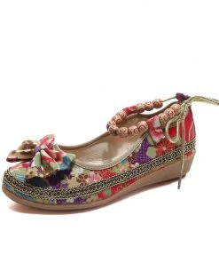 KLHX Bow Head Buddha Beads Round Toe Ankle Flat Shoes Boat Shoes - Cactus Rose Shop Sandals