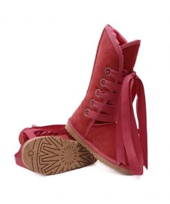 XH New In Shoes SMAIBULUN UGG™ | Ribbon Lace-Up Faux Fur-Lined Suede Mid-Length Boots