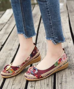 KLHX Bow Head Buddha Beads Round Toe Ankle Flat Shoes Boat Shoes - Cactus Rose Shop Sandals