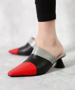 Jady Rose JadyRose | Contrast Color Triangular-Heel Leather Slide Mule S/S 2022