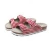 GLF NEW ARRIVALS Maibulun | Red Tartan Gingham Double-Buckle Sandals Slides