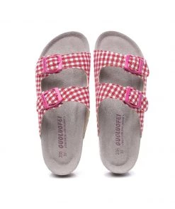 GLF NEW ARRIVALS Maibulun | Red Tartan Gingham Double-Buckle Sandals Slides
