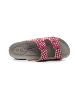 GLF NEW ARRIVALS Maibulun | Red Tartan Gingham Double-Buckle Sandals Slides