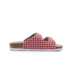 GLF NEW ARRIVALS Maibulun | Red Tartan Gingham Double-Buckle Sandals Slides