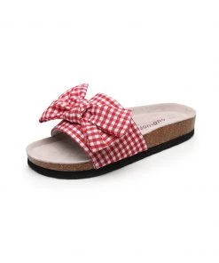 GLF NEW ARRIVALS Maibulun | Red Gingham Bow Sandals Slides
