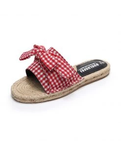 GLF Maibulun | Red Gingham Bow Straw Mat Slippers NEW ARRIVALS