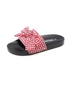 GLF Maibulun | Red Gingham Bow-Detail Slide Sandal