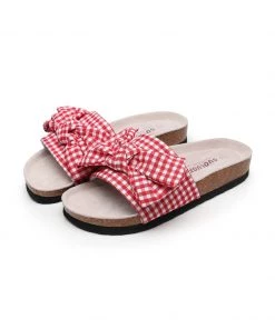 GLF NEW ARRIVALS Maibulun | Red Gingham Bow Sandals Slides