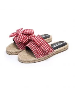 GLF Maibulun | Red Gingham Bow Straw Mat Slippers NEW ARRIVALS
