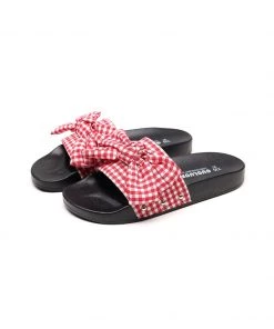 GLF Maibulun | Red Gingham Bow-Detail Slide Sandal