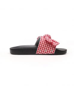 GLF Maibulun | Red Gingham Bow-Detail Slide Sandal