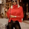 MY Smaibulun | Coral Red Oversized Collar Turtleneck Knit Sweater New In Clothing