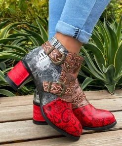 YL Embossed Triple-Flower Bootie Ankle Boots Heel Boots - En Bloom Shoes 19 YL Embossed Triple-Flower Bootie Ankle Boots Heel Boots - En Bloom Shoes