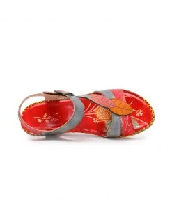 RXD SOFFIA | Red Floral Leaf Applique Genuine Leather Sandal NEW ARRIVALS