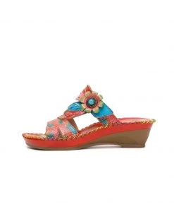 RXD SOFFIA | Red Floral Perforated Genuine Leather Slides