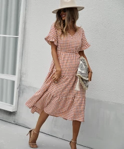 DY SHASTA Gingham Midi Dress - Blush