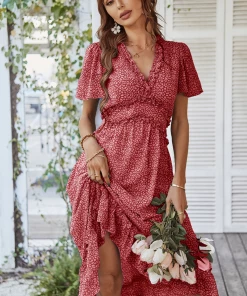 DY ROSALINDA MIDI DRESS - RED New In Clothing