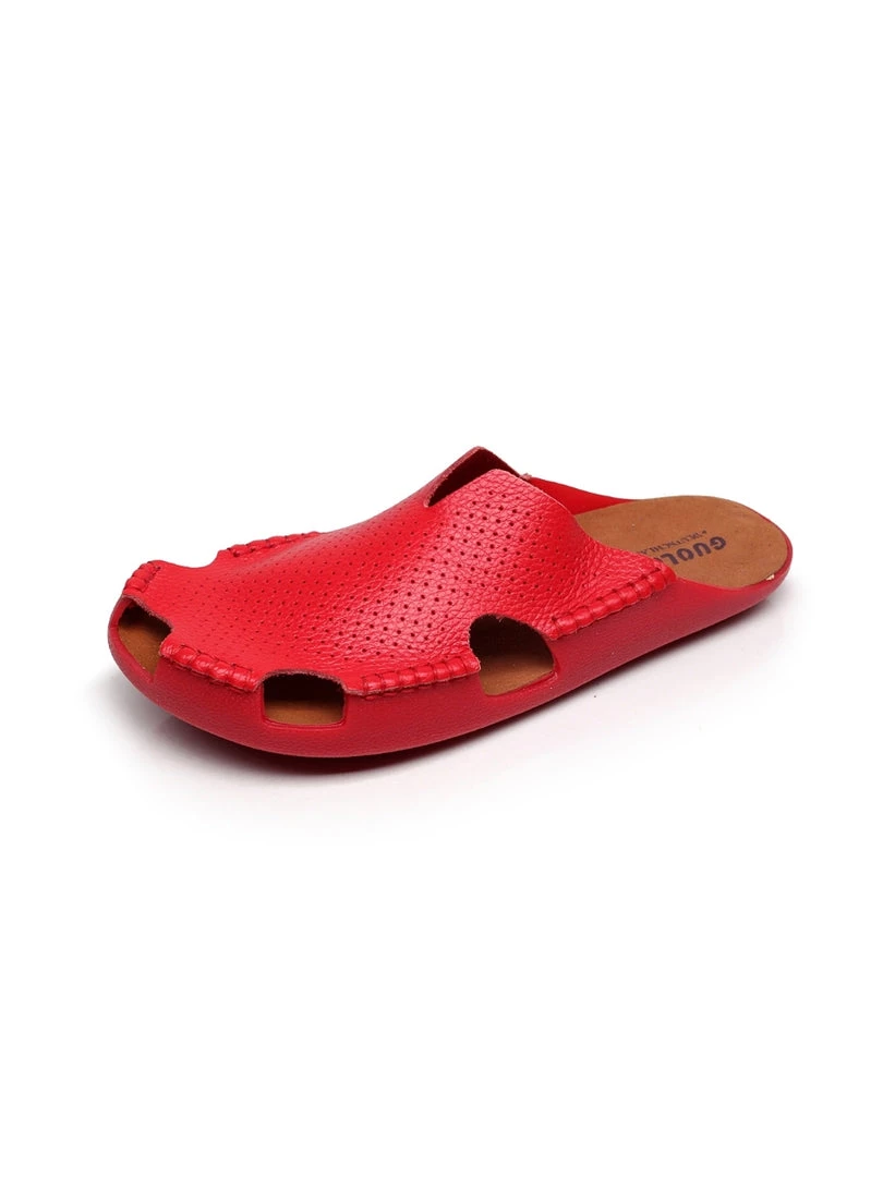 GLF Maibulun | Perforated Cut-Out Genuine Leather Mule - Red 1 GLF Maibulun | Perforated Cut-Out Genuine Leather Mule - Red