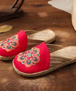 TC Shop Sandals Embroidered Lotus Side Strap Mules - Cactus Rose 30 TC Shop Sandals Embroidered Lotus Side Strap Mules - Cactus Rose