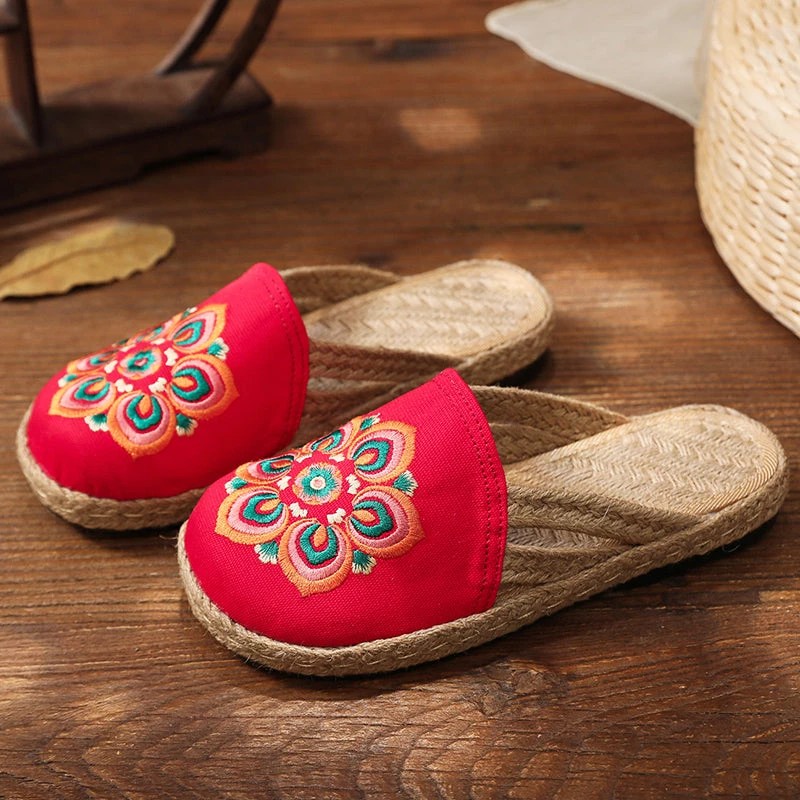 TC Shop Sandals Embroidered Lotus Side Strap Mules - Cactus Rose 14 TC Shop Sandals Embroidered Lotus Side Strap Mules - Cactus Rose