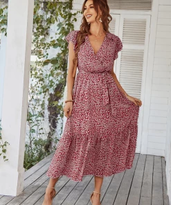 DY New In Clothing MARNIE MIDI DRESS - RED PRINT