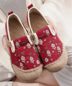 TC Cactus Rose | Berry Blossom Embroidered Linen Espadrille - Red
