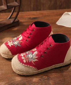 TC Embroidered Floral Head Hi-Top Sneakers Espadrilles - Cactus Rose