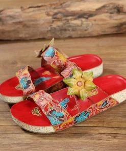 RXD SOFFIA | Applique Red Floral Leather Sandals