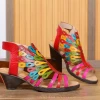 RXD SOFFIA | Genuine Leather Multi Color Cut Out Peacock Low Heel Sandals NEW ARRIVALS