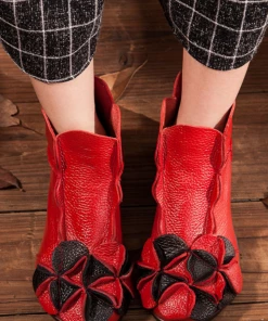 XR Shoes Rumour Has It | Flower Head Accent Sharon Leather Ankle Boots