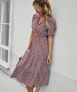 DY CLAUDIA MIDI DRESS - RED PRINT NEW ARRIVALS