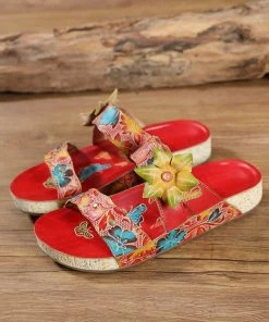 RXD SOFFIA | Applique Red Floral Leather Sandals