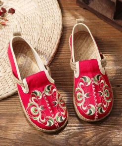 TC Shop Sandals Totem Abstract Embroidered Round Toe Espadrilles Loafers- Cactus Rose 24 TC Shop Sandals Totem Abstract Embroidered Round Toe Espadrilles Loafers- Cactus Rose