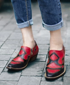 SOFFIA | Studded Red & Black Genuine Leather Loafers Pumps New In Shoes