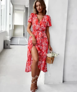 DY BABYLONIA MIDI DRESS - RED PRINT NEW ARRIVALS
