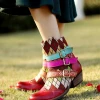 Shoes SOFFIA | Genuine Leather Bohemian Diamond Block Colorful Printed Leather Moto AnkleBoots