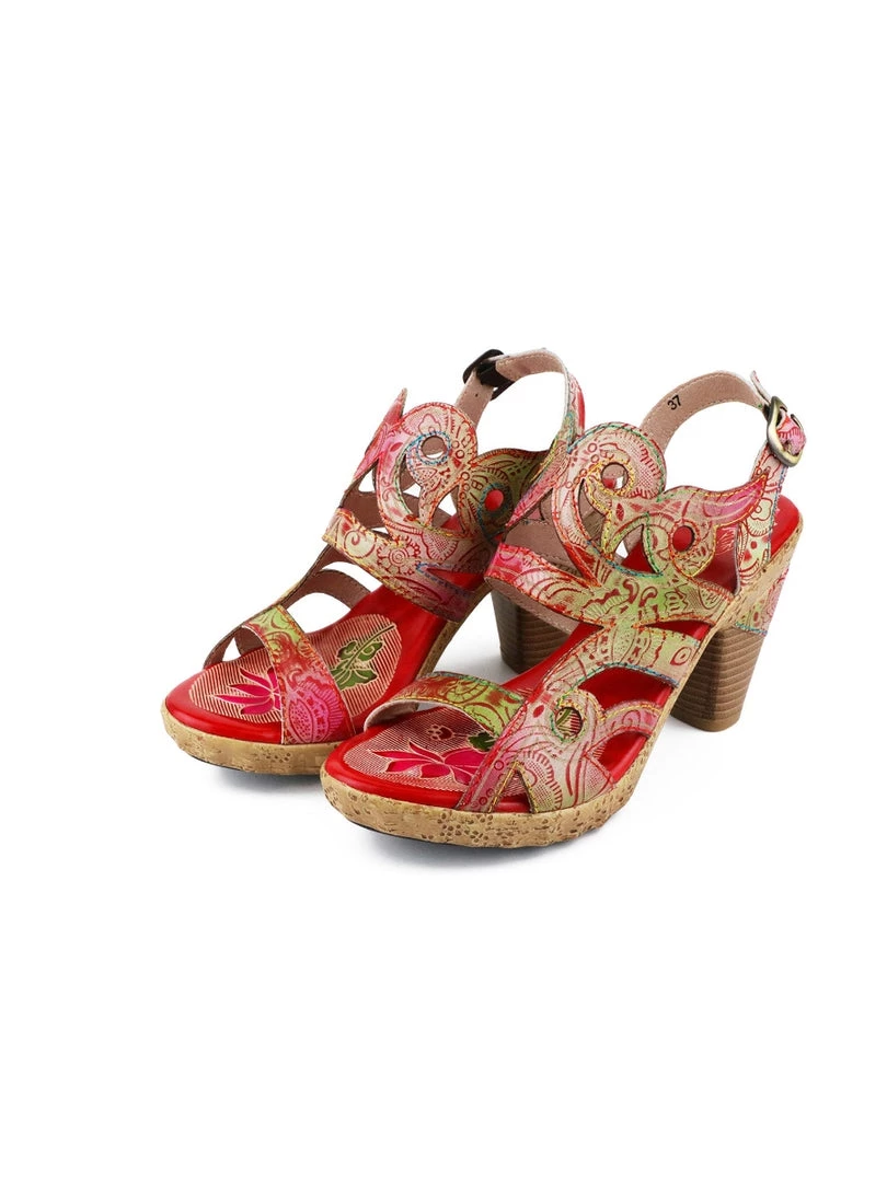RXD New In Shoes SOFFIA | Genuine Leather Floral Embossed Cut Out Sandals - Red 1 RXD New In Shoes SOFFIA | Genuine Leather Floral Embossed Cut Out Sandals - Red