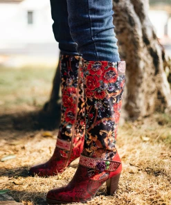 NEW ARRIVALS SOFFIA | Genuine Leather Peony Paisley Boho Knee Boots