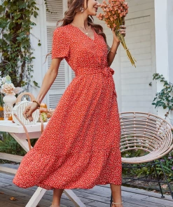 DY LEENA MIDI DRESS - RED PRINT