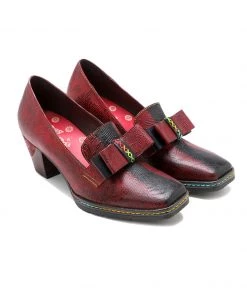 SOFFIA | Rainbow Stitch Bow Floral Embossed Leather Pump