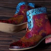 SOFFIA | Genuine Leather Rose Vs Plum Blossom Lace-Up Mid-heel Ankle Boots