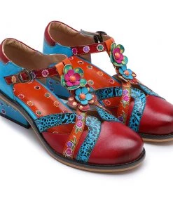 SOFFIA | Genuine Leather Cut Out T-Strap Dora Sandals Oxford Shoes