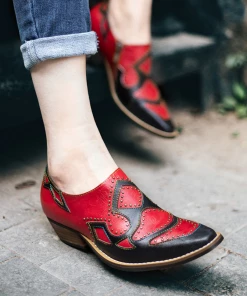 SOFFIA | Studded Red & Black Genuine Leather Loafers Pumps New In Shoes