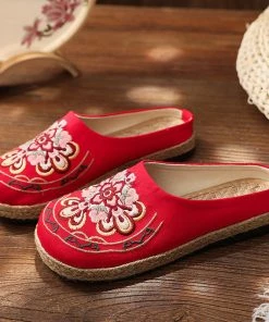 TC S/S 2022 Flower Abstract Embroidered Mules - Cactus Rose