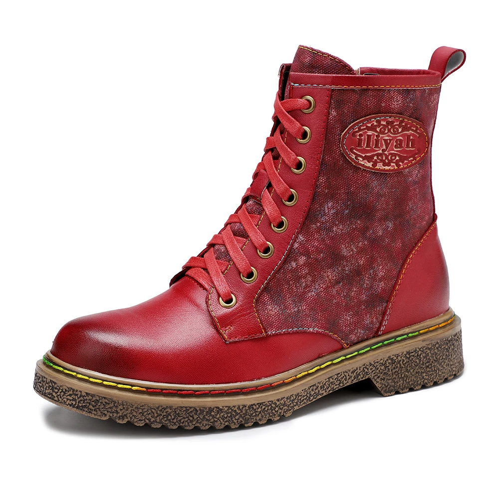 Tie Dye-Contrast Genuine Leather Combat Boots Ankle Boots - Soffia Shoes 2 Tie Dye-Contrast Genuine Leather Combat Boots Ankle Boots - Soffia Shoes